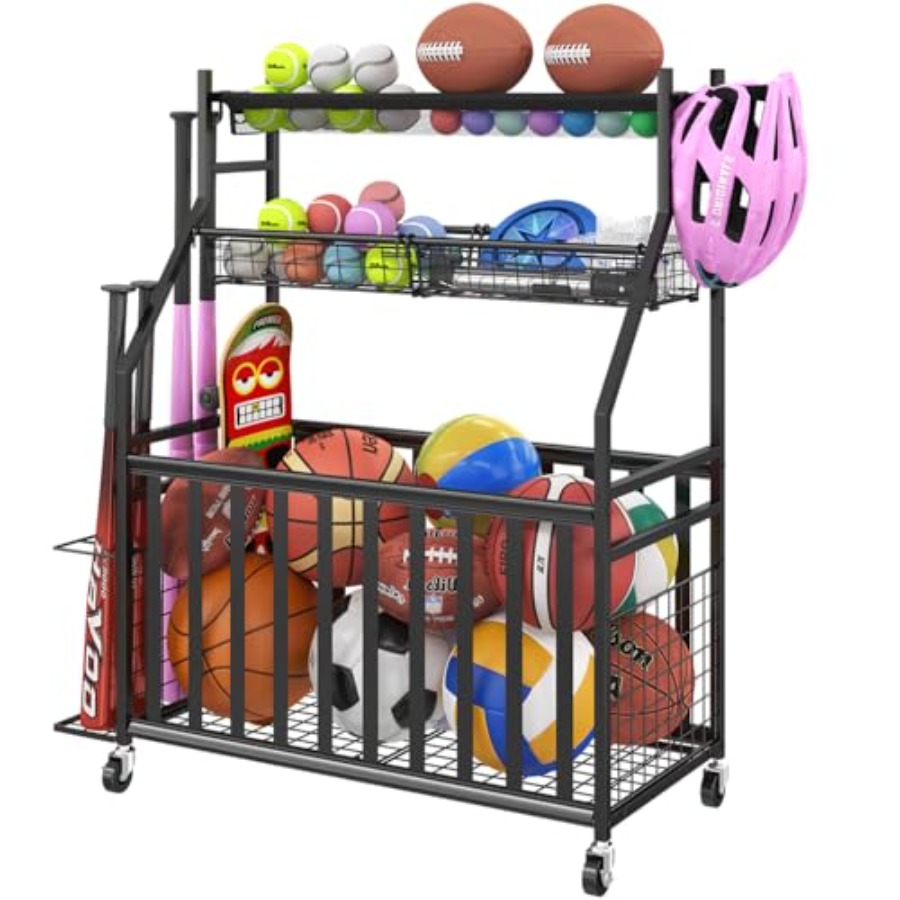 Sports Equipment Bat - Garage Sports Equipment Organizer with Wheels